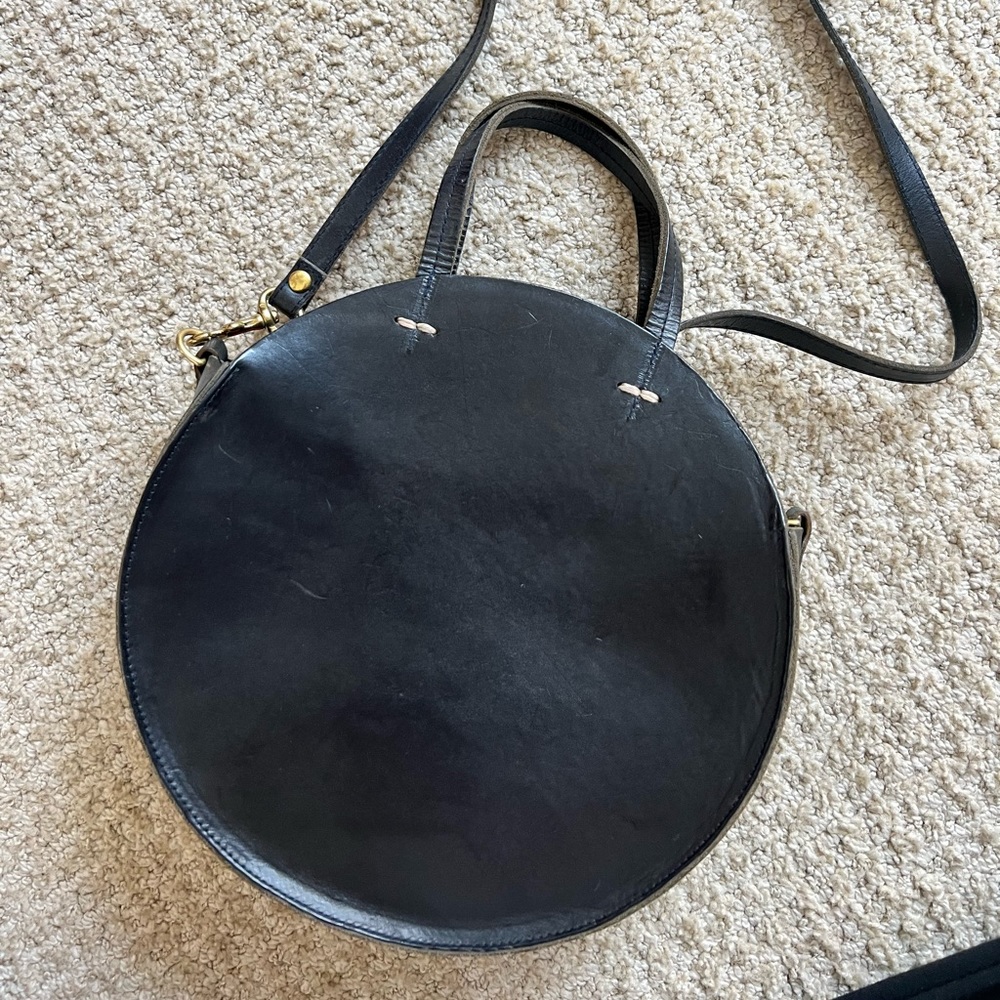 Clare V Black Round Leather Crossbody Bag